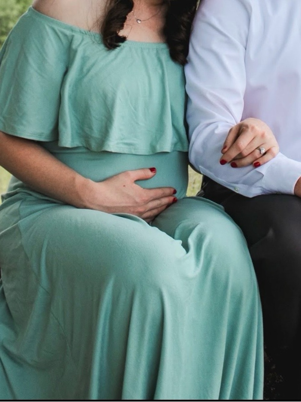 Off-shoulder Mint Green Maternity Dress